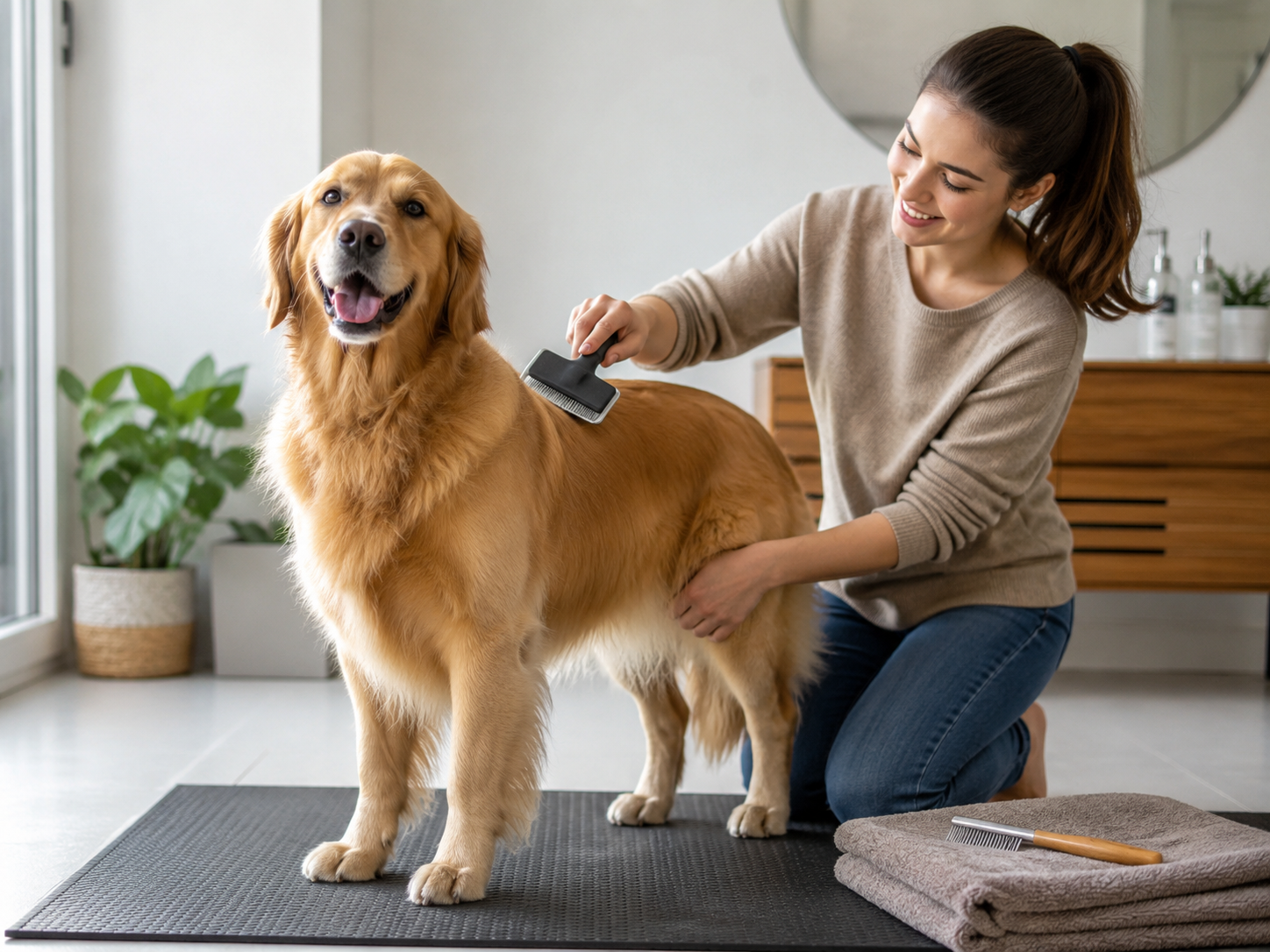 Dog brushing at home