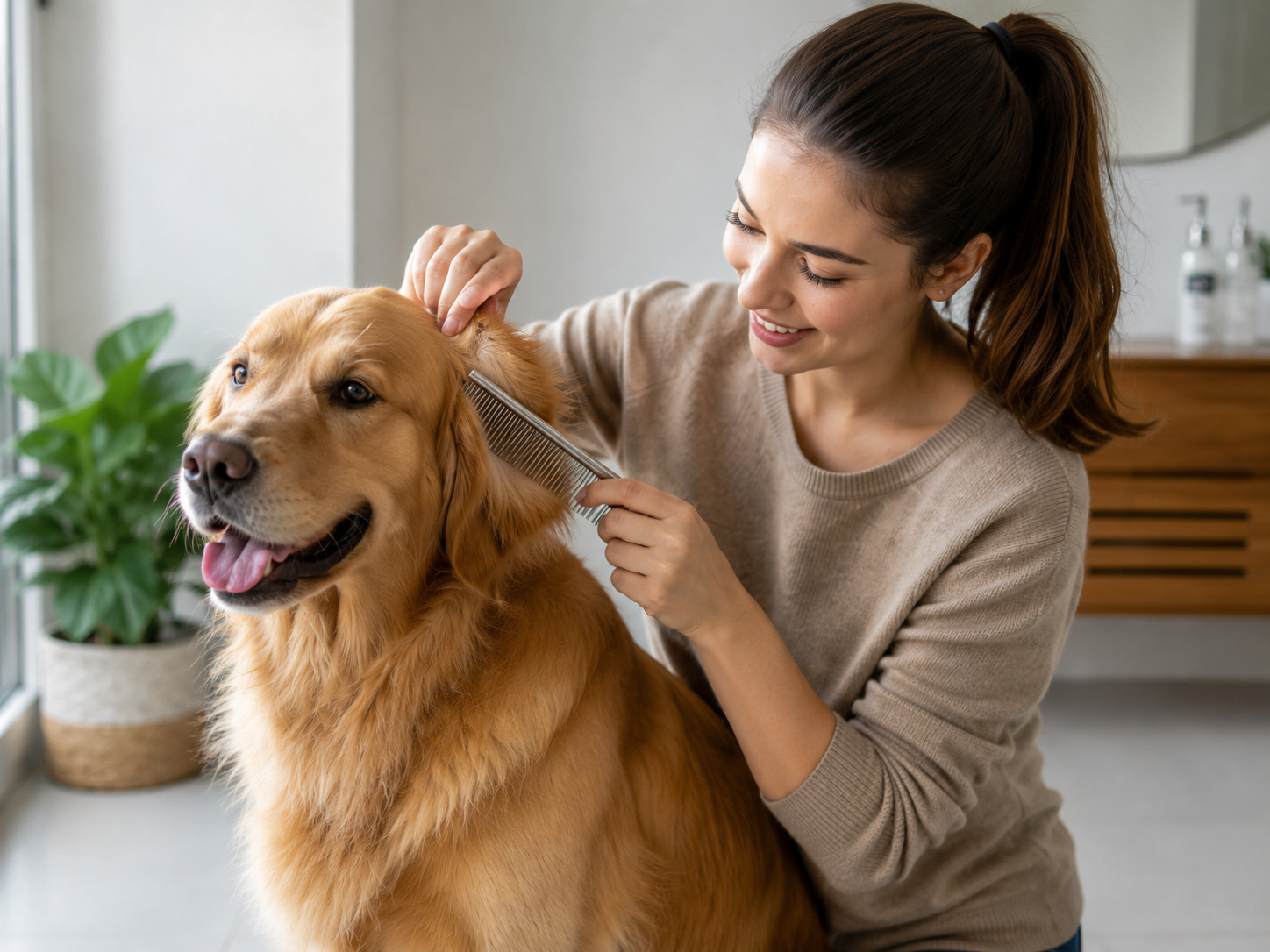 Dog brushing at home